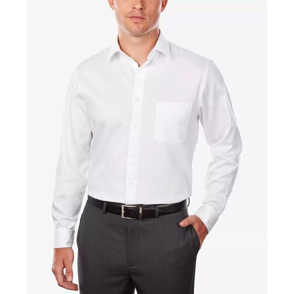 Solid White Long Sleeve Button Down Shirt Men's Size 17.5 - Picture 1 of 6